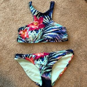 Floral reversible halter bikini set
